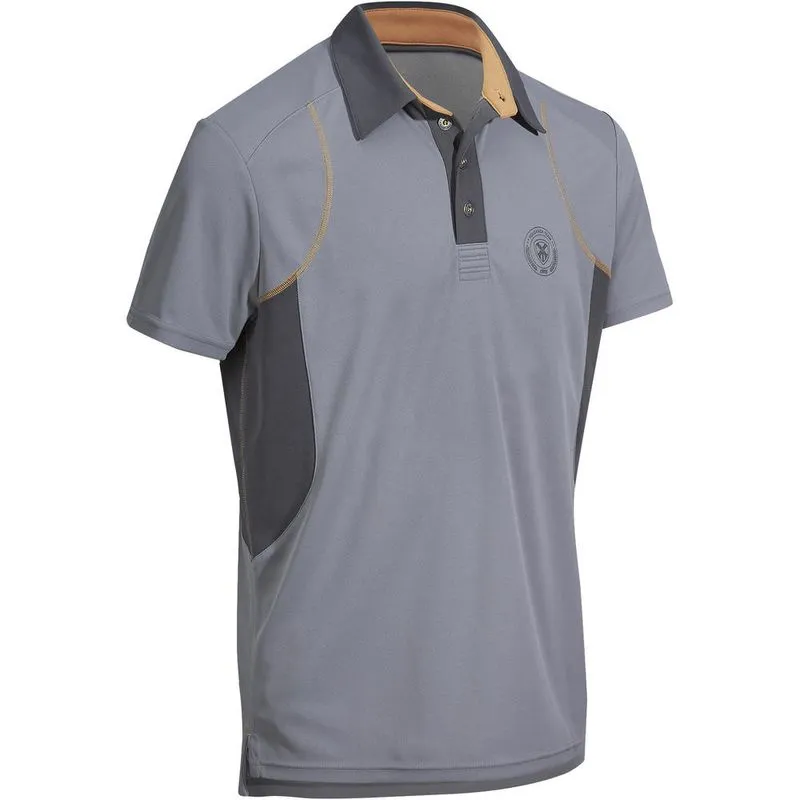 Camisa Polo Hipismo Masculina 500 Fouganza Cinza-pérola-negra POLO TRAINING MESH M GREY D/L, M