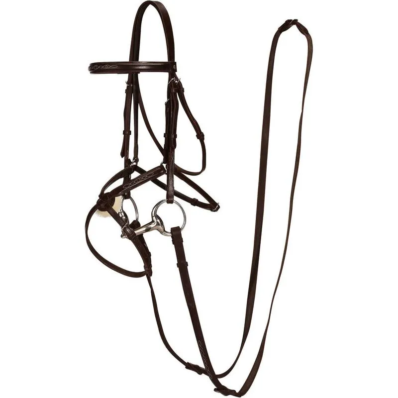 Cabeçada + Rédeas Hipismo Cavalo PADDOCK Castanho focinheira fixa PADDOCK BRIDLE BROWN, CS