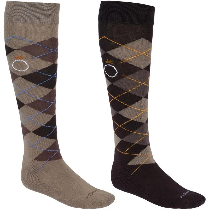 Meias Hipismo 500 Fouganza Marrom-bege SOCKS LOSANGE BROWN, EU 43-46 UK 8.5-11