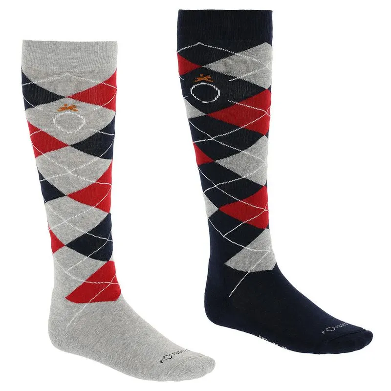 Meias Hipismo 500 Fouganza Cinza-azul CHAUSSETTES LOSANGE MAR, E:31 34 B:29 32