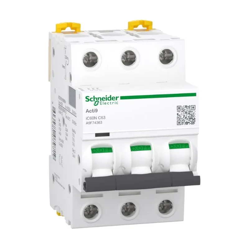 Disjuntor 3P 63A C 20Ka 220V Acti9 Ic60N A9F74363-Br Schneider