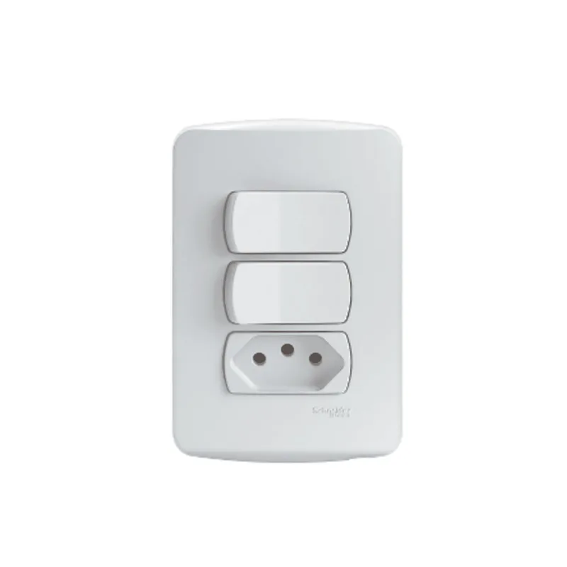 Conjunto Montado 1 Interruptor Simples E 1 Paralelo Com 1 Tomada 2P+T 10A S3B69060 Branco Miluz Schneider Conjunto Montado 1 Interruptor Simples E 1 Paralelo Com 1 Tomada 2P+T 10A Pb S3B69060 Branco Miluz Schneider