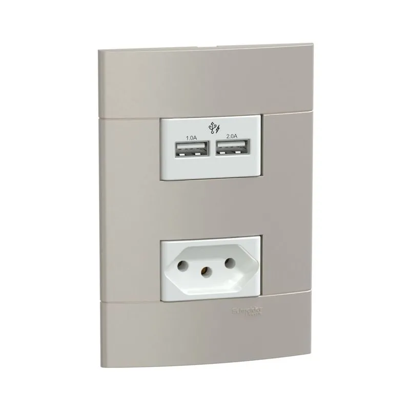 Módulo Carregador 2 Usb-A+A S401520 Branco Brilhante 3 Módulos Lunare Up Schneider