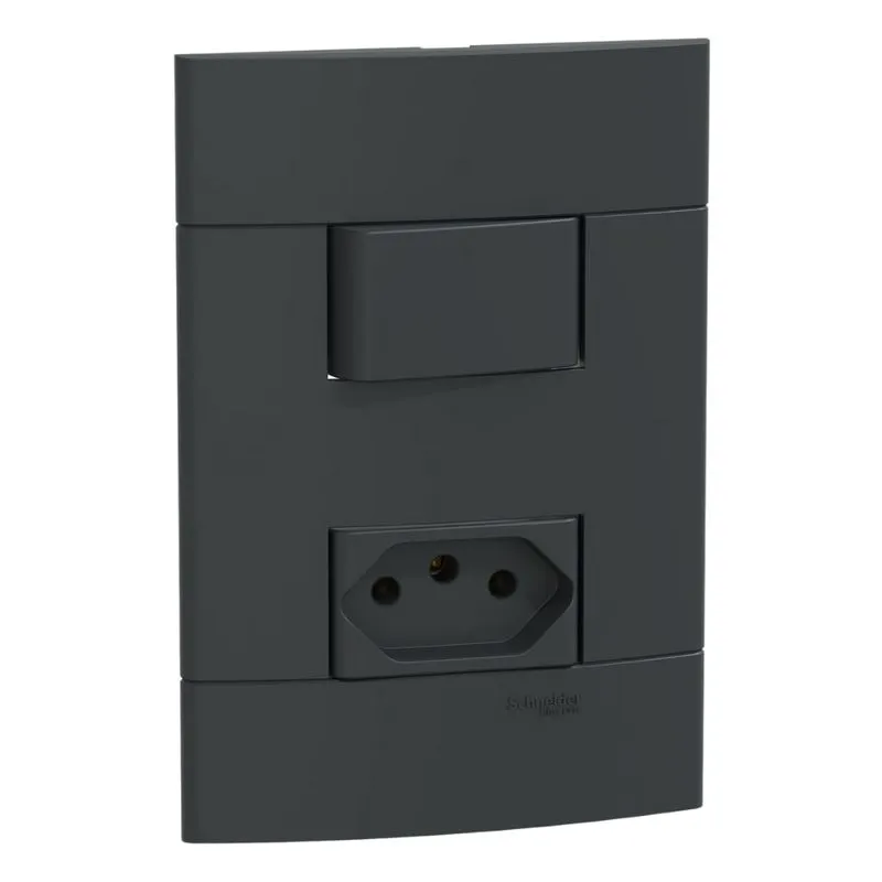 Conjunto Montado Interruptor Simples + Tomada Pb Br S412901 Grafite Fosco Lunare Up Schneider