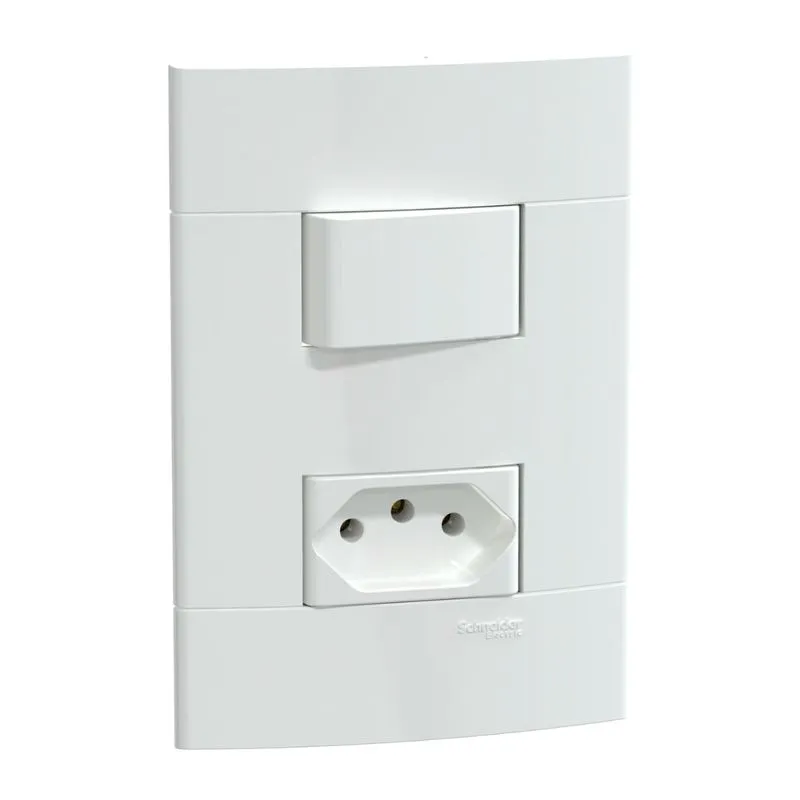 Conjunto Montado Interruptor Paralelo + Tomada Pb S412920 Branco Brilhante Lunare Up Schneider