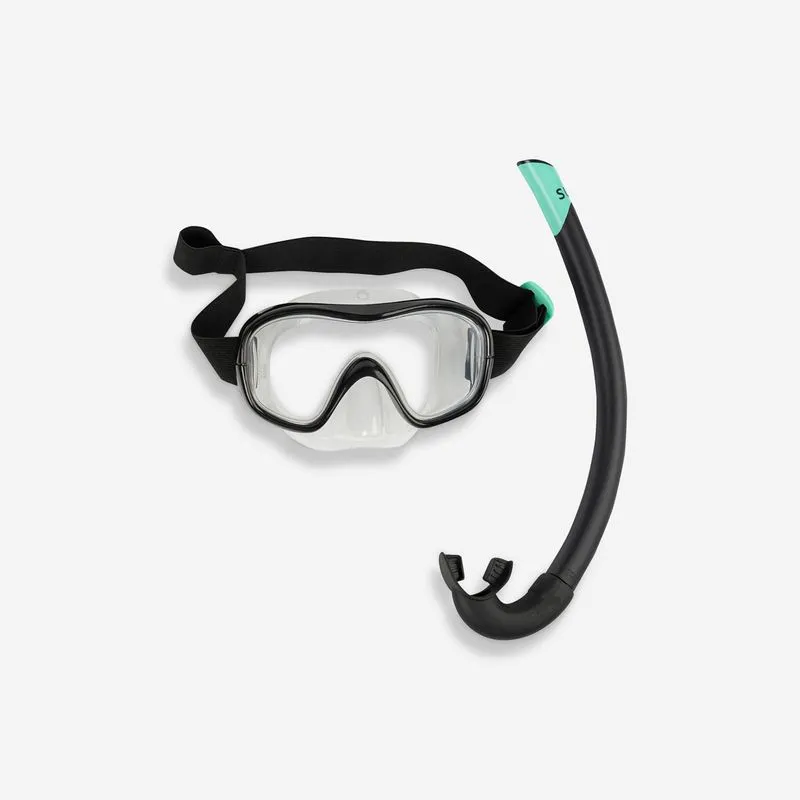 Conjunto Adulto Máscara e Snorkel de Natação Subea Preto Máscara e Tubo de Snorkeling Adulto Subea 100 Preto (Conjunto), M