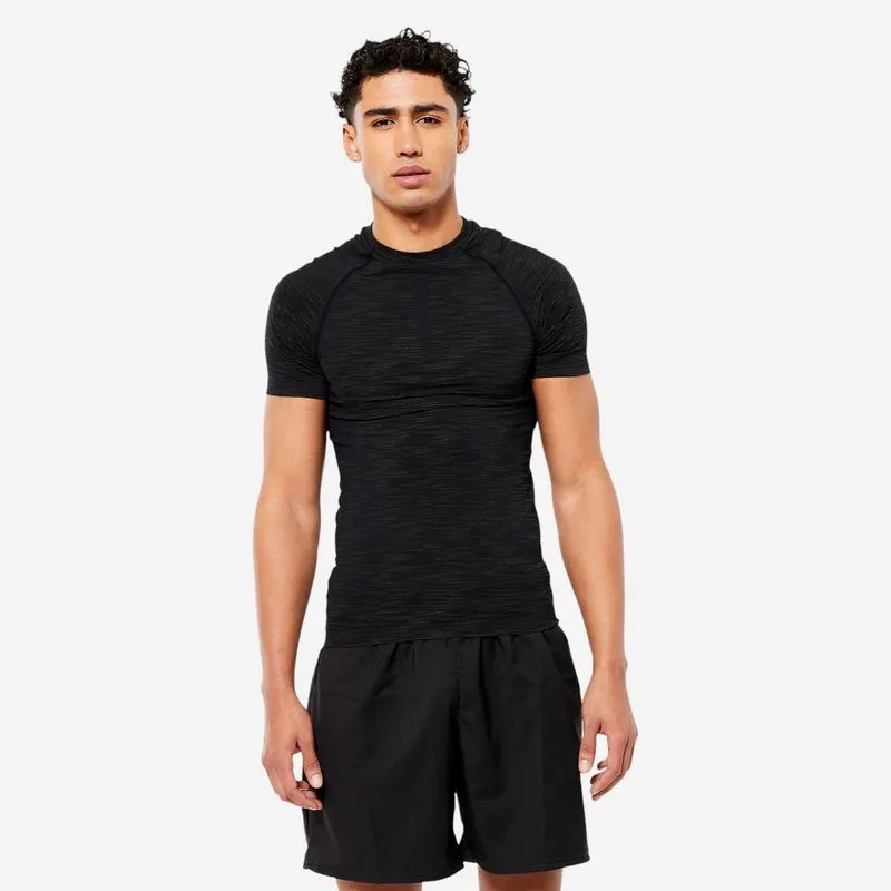 Camiseta Masculina de Compressão Para Treino Domyos Preta Camisa Masculina de Compressão Fitness, P