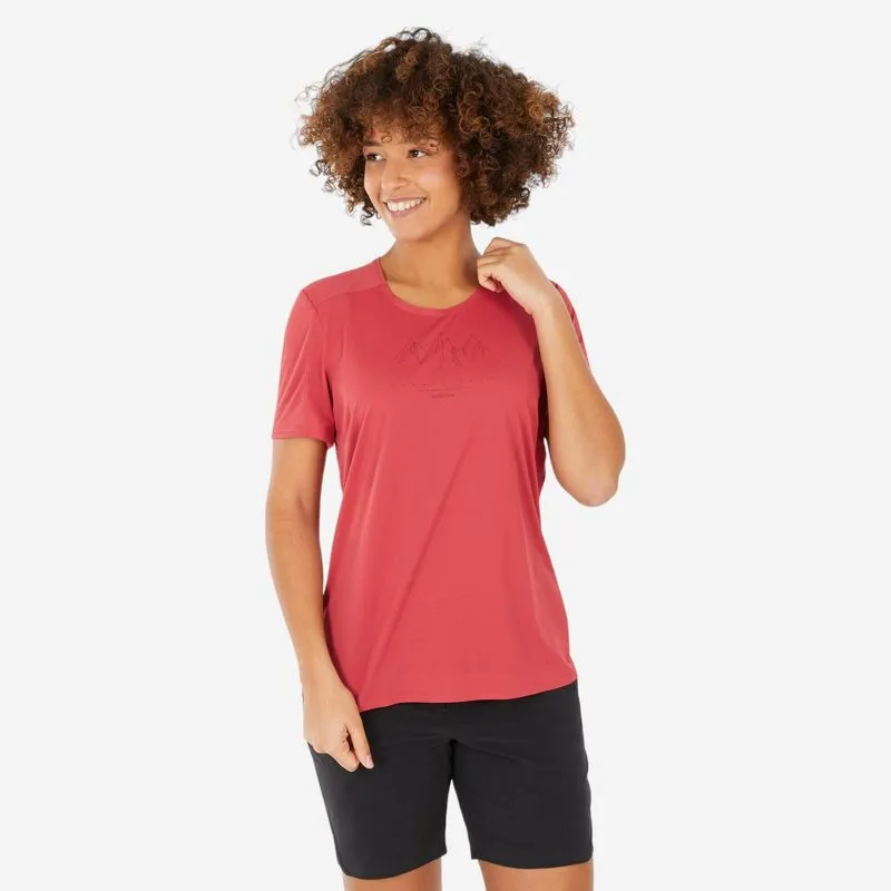 Camiseta Feminina de Trilha Mh500 Quechua Vermelha T-shirt de Caminhada MH500 Mulher, G