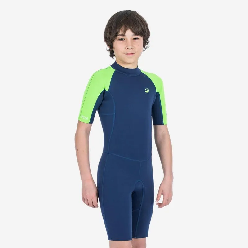 Roupa de mergulho Infantil Curta Yulex de borracha natural de 1,5mm Decathlon Azul Fato de Surf shorty 1,5mm Criança - YULEX100 ® Azul Verde, 141-150cm10-11A