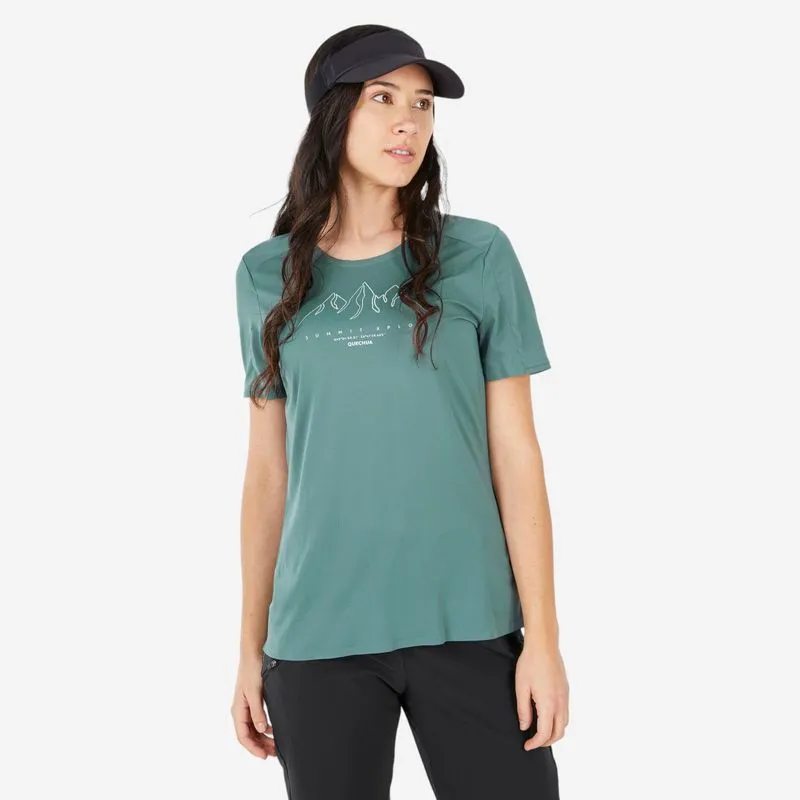 Camiseta Feminina de Trilha Mh500 Quechua Verde T-shirt de Caminhada MH500 Mulher, G