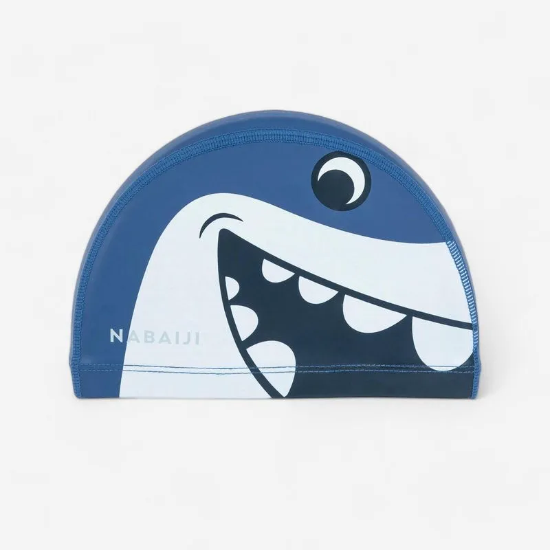 Touca de natação em malha revestida - Tecido padrão -Tamanho S - Azul Shark, P 53-56cm