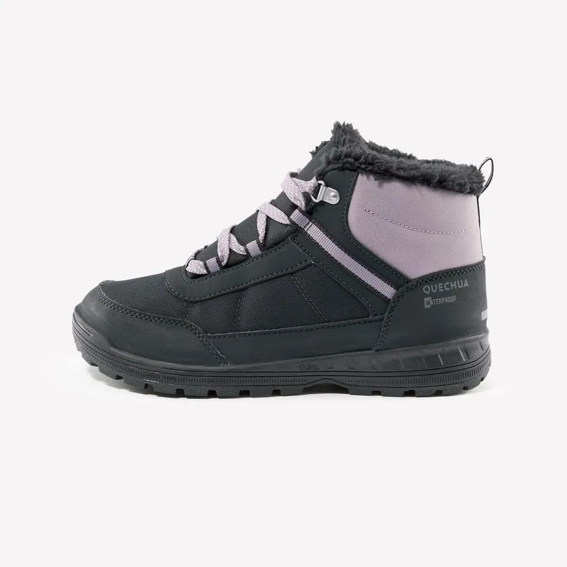 Bota Infantil de Trilha na Neve SH100 Quechua Cinza Calçado de Caminhada Quente Impermeável Criança SH100 Atacadores 35-38, 36