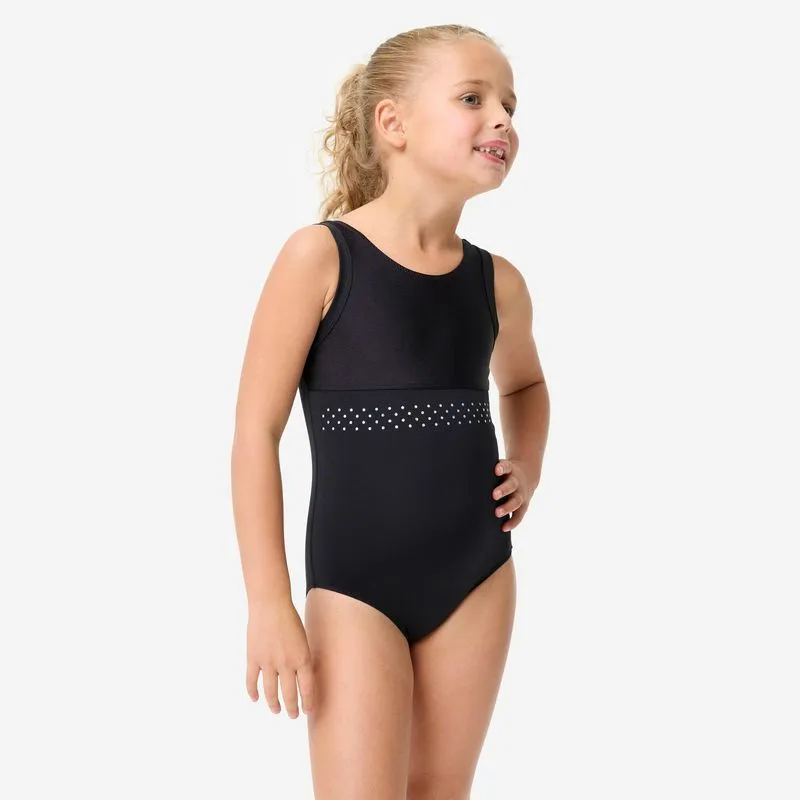 Collant de Ginástica Infantil Feminino com Gola Redonda Preto, 10-11 A / 141-148cm
