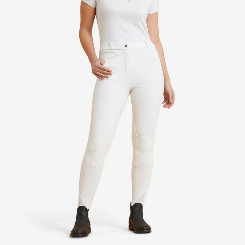 Culote Feminino de Hipismo 100 Fouganza Branco - M