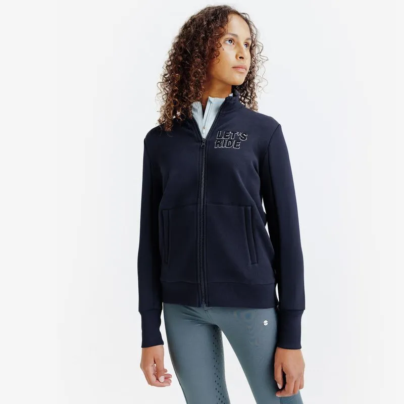 Moletom Infantil de Hipismo 500 Fouganza Azul Moletom com Zíper para Equitação Infantil 500 Marine Fouganza, 12-13 ANOS