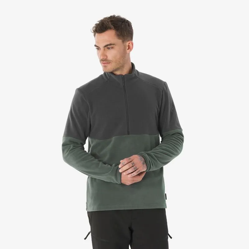 Blusa de caminhada verde MH500 para homens com meia zíper, P
