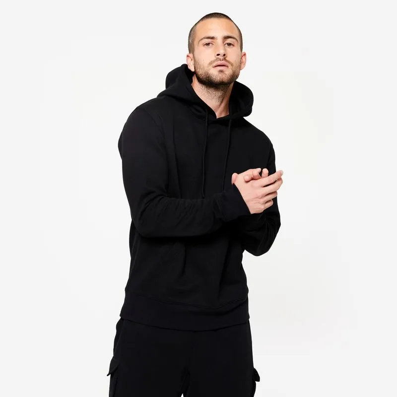 Blusa Moletom Masculina de Treino Essential 500 Domyos Preta Sweatshirt com Capuz Quente em Moletão Homem Preto, GG