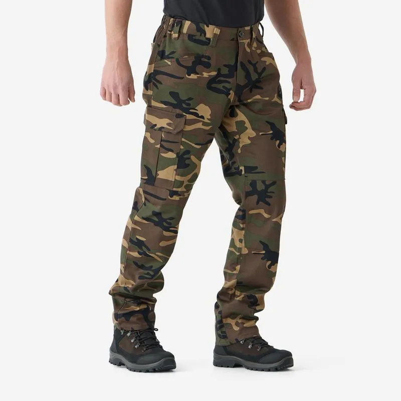 Calça Cargo Masculina Steppe 500 de Camuflagem Solognac Verde Calça Masculina Natureza 500 Cargo Alta Resistência Solognac Verde - M