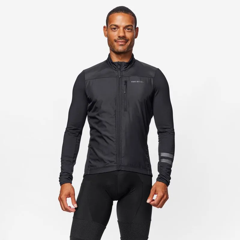 Jaqueta Masculina de Ciclismo Manga Longa Van Rysel Preta Camisola de Manga Comprida Ciclismo de Estrada Meia-Estação Homem EDR, GG