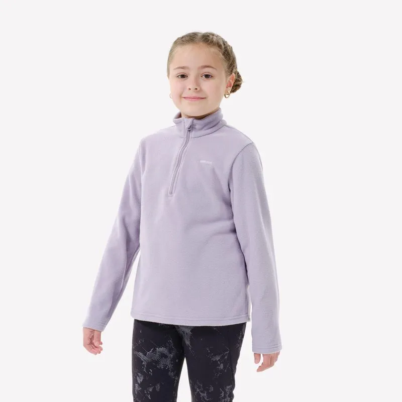Jaqueta Infantil de Trilha MH100 Quechua Roxo Velo de caminhada para crianças de 7 a 15 anos, MH100 meio zíper roxo, 10-11 ANOS