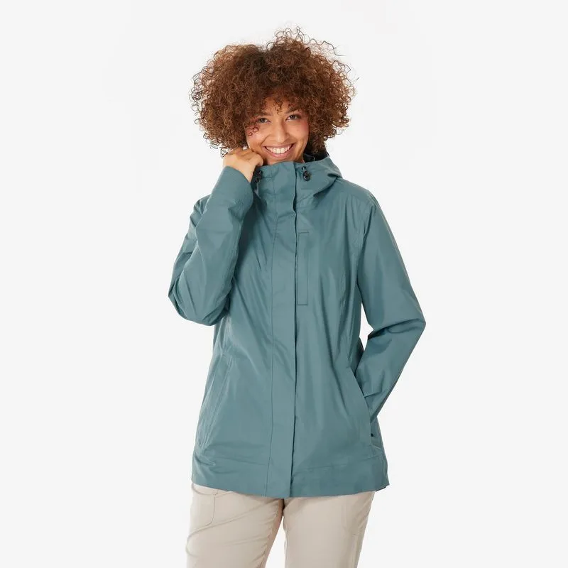 Jaqueta Feminina de Trilha NH500 Impermeável Quechua Cinza Casaco de caminhada impermeável mulher, NH500 verde, 3G