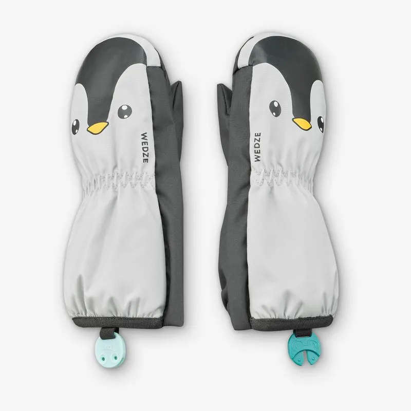 Luva de Bebê de Esqui 500 Wedze Cinza Luvas sem dedos de ski bebé, 500 warm cinzento, 12 Meses