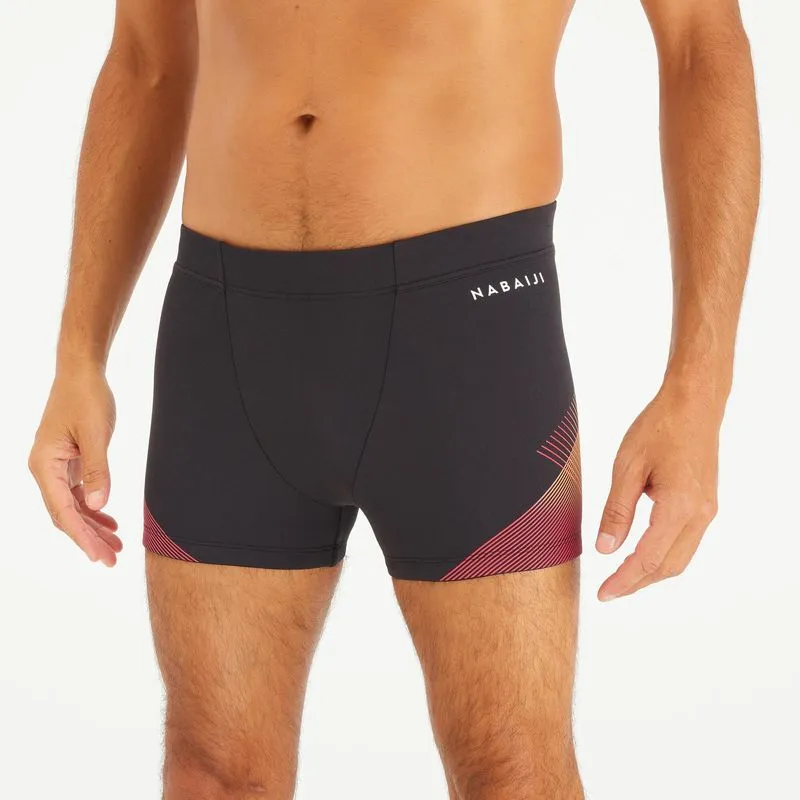 Calções de banho de natação boxer homem - 500 Fiti preto tria vermelho, GG