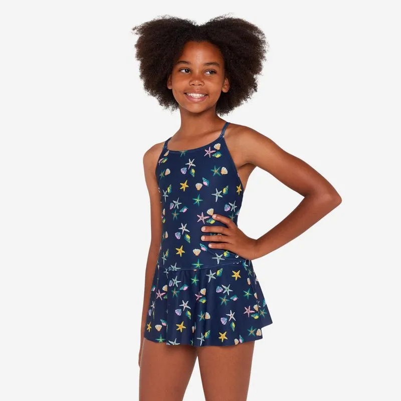 Maiô infantil de Natação com saia 100 Lila Nabaiji, 10 Anos