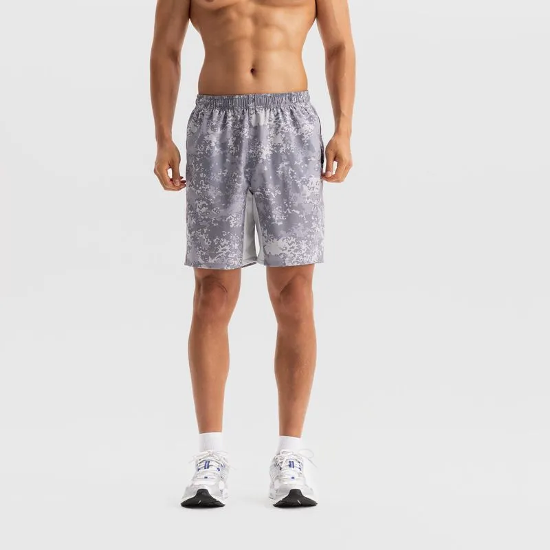 Short Masculino de Treino 120 Camuflado Com Ziper Domyos Cinza Short Masculino com Zíper de Treino 120 Domyos Cinza Camuflado, 4G