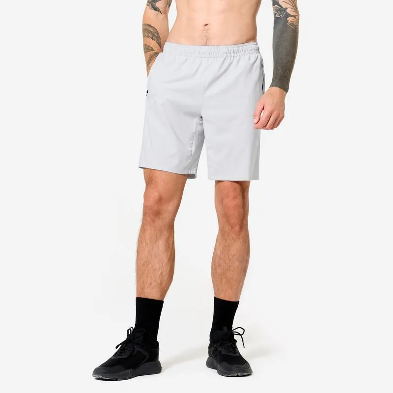 Shorts Masculino de Academia Calções de Fitness Homem Respiráveis Bolsos com Fecho Cinzento-pérola, P