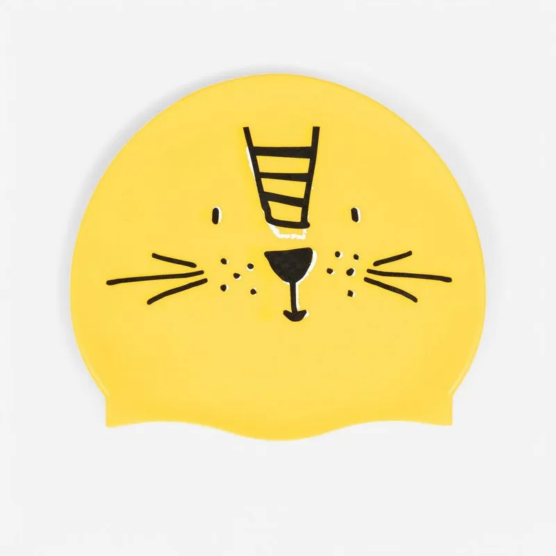 Touca Infantil de Natação Estampada Decathlon Amarelo Touca Natação Silicone - Leão Amarelo, ÚNICO