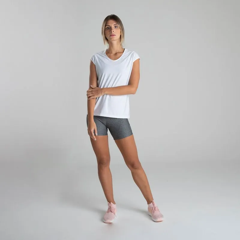 Camiseta Feminina de Treino Domyos Branca Camiseta Feminina Fitness Respi 100 em Poliéster, P
