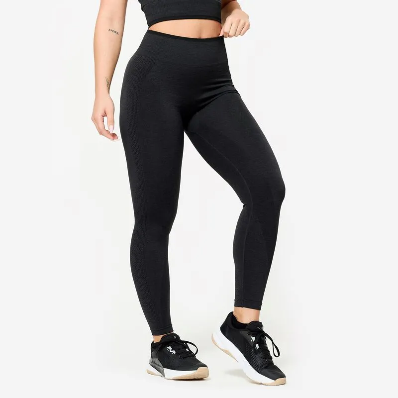 Legging Feminina de Treino Sem Costura Domyos Preto Mesclado Legging Feminina Sem Costura para Treino Preta, M