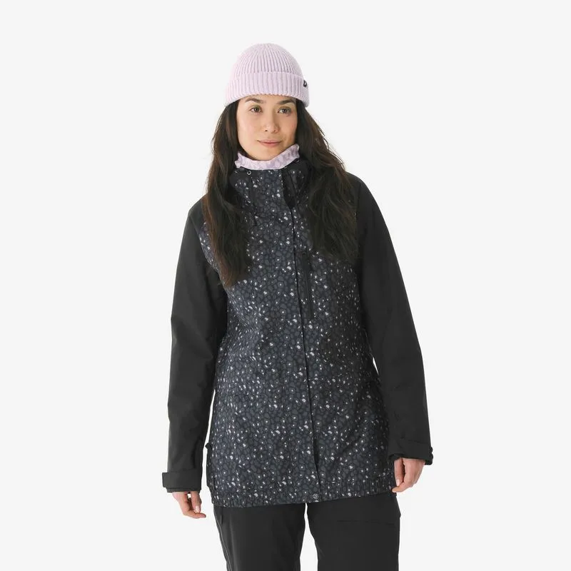 Jaqueta Feminina de Snowboard SNB 500 Dreamscape Preta Jaqueta Feminina Para Esqui e Snowboard Dreamscape Preta/Roxa, M
