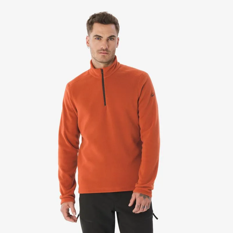Blusa Masculina de Trilha Fleece MH100 Quechua Laranja MH100 meia-zíper masculino para caminhadas em montanhas, marrom, 3G
