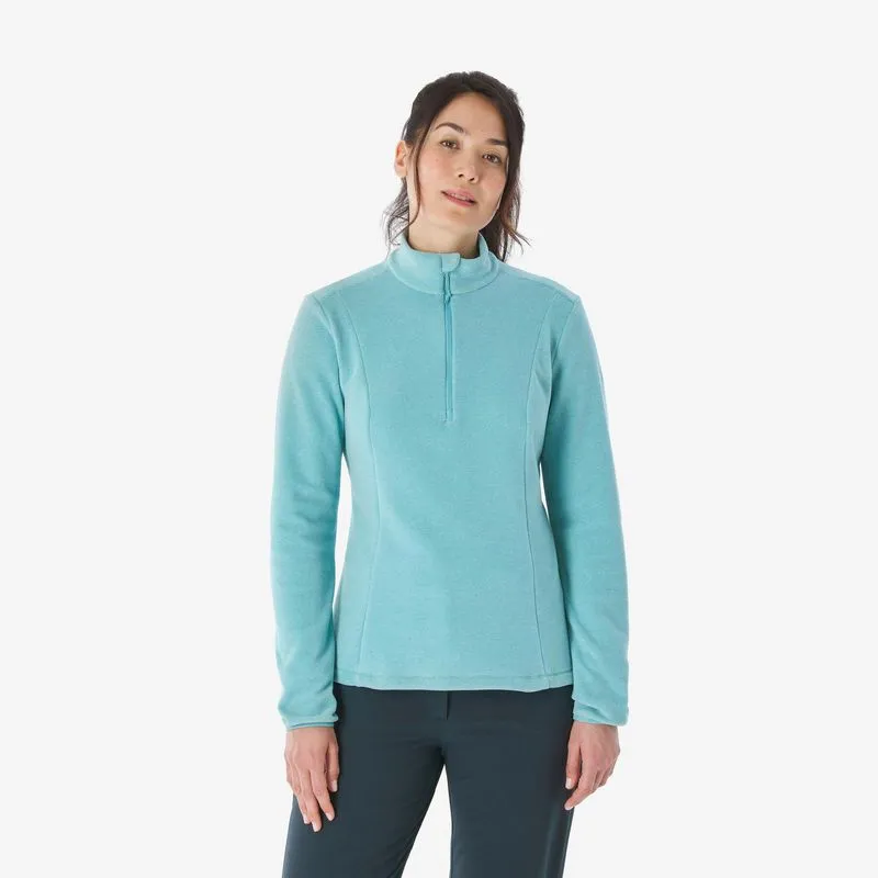Blusa Fleece Feminina de Trilha MH100 Quechua Azul Blusa de caminhada para mulheres, MH100 turquesa, PP