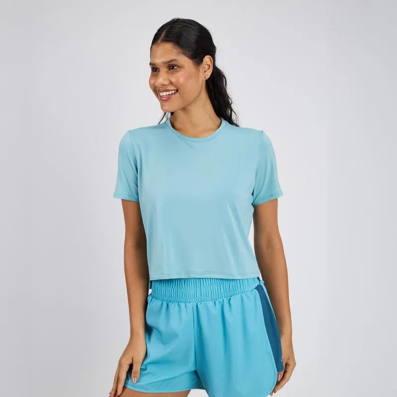 Camiseta Cropped Feminina de Treino 120 Domyos Azul - G