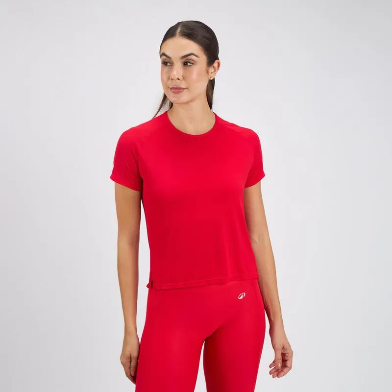Camiseta Feminina de Treino 500 Creponada Domyos Vermelho, PP