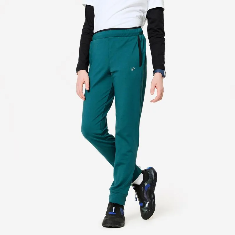 Calça Infantil de Corrida quente e respirável, verde-escuro e preto. Calça Infantil de Educação Física Domyos Verde - 5 ANOS
