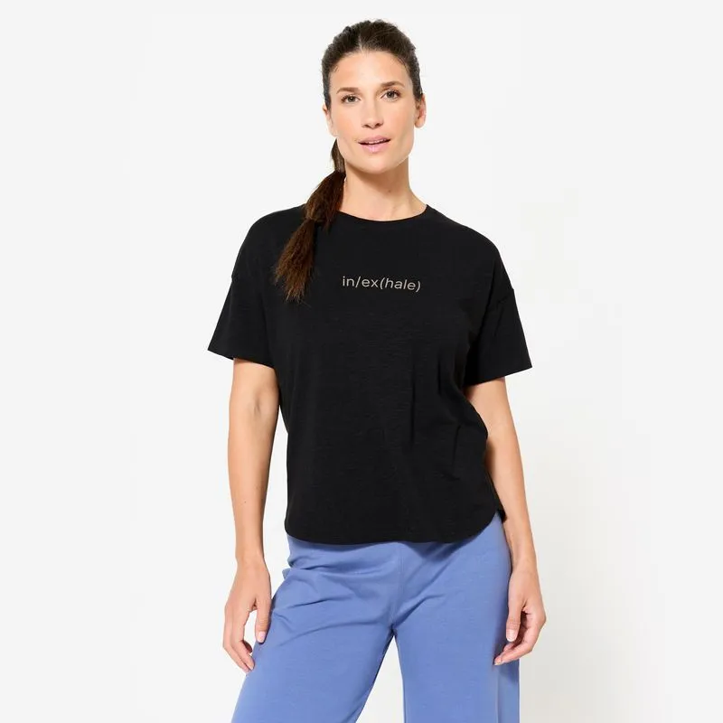 Camiseta Feminina de Ioga 500 Kimjaly Preta Camiseta Feminina de Treino 500 Kimjaly, GG
