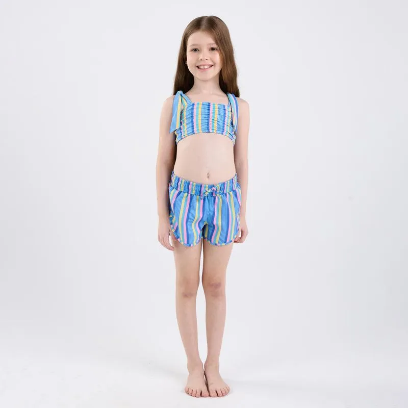 Short Infantil de Surf Tribord Listrado Azul Short Infantil de Surf Tribord Listrado, azul, 4 ANOS