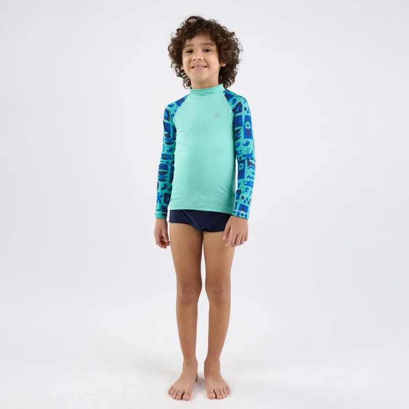Camiseta Manga Longa Infantil com Proteção Solar de Surf 100 Tribord Azul - 6 ANOS