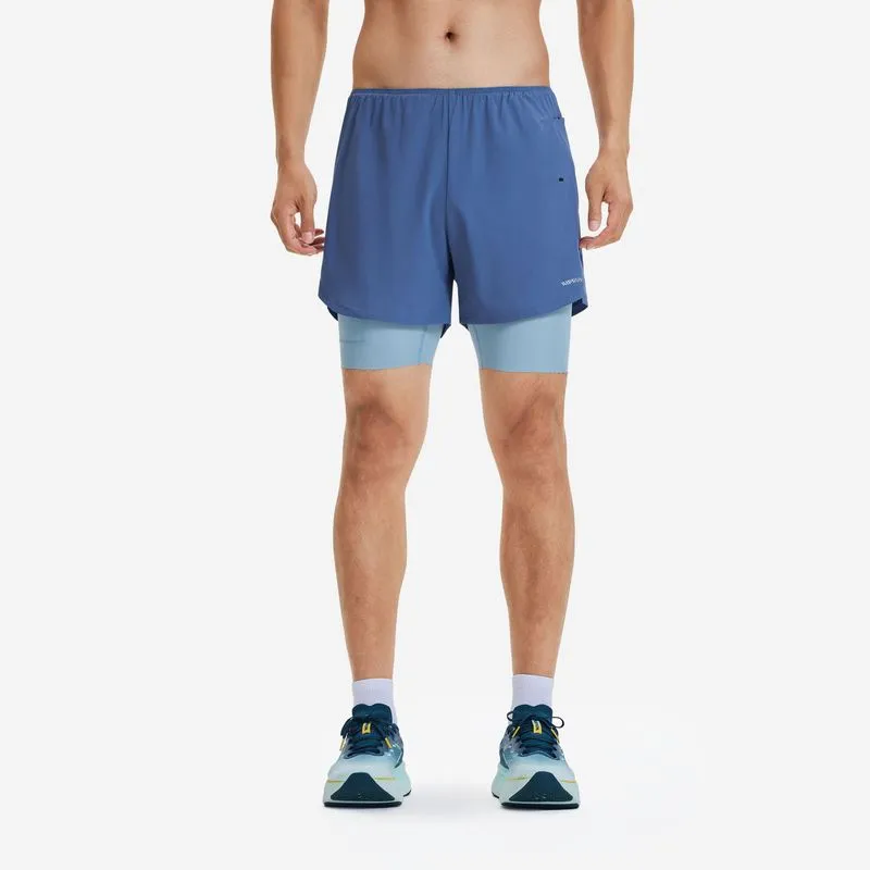 Short Masculino de corrida 2 em 1 Trail Run 500 Kiprun Azul - P