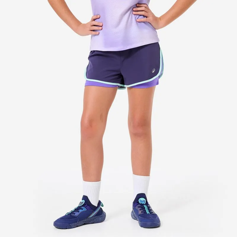 Shorts 2 em 1 Infantil de Ginástica Domyos Roxo Shorts Infantil Feminino 2 em 1 Domyos Roxo, 10-11 ANOS