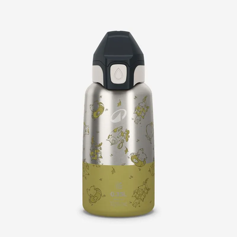 Garrafa Térmica Infantil 900 para Trilha em Aço Inox 0,35L Quechua Verde Cáqui, ÚNICO