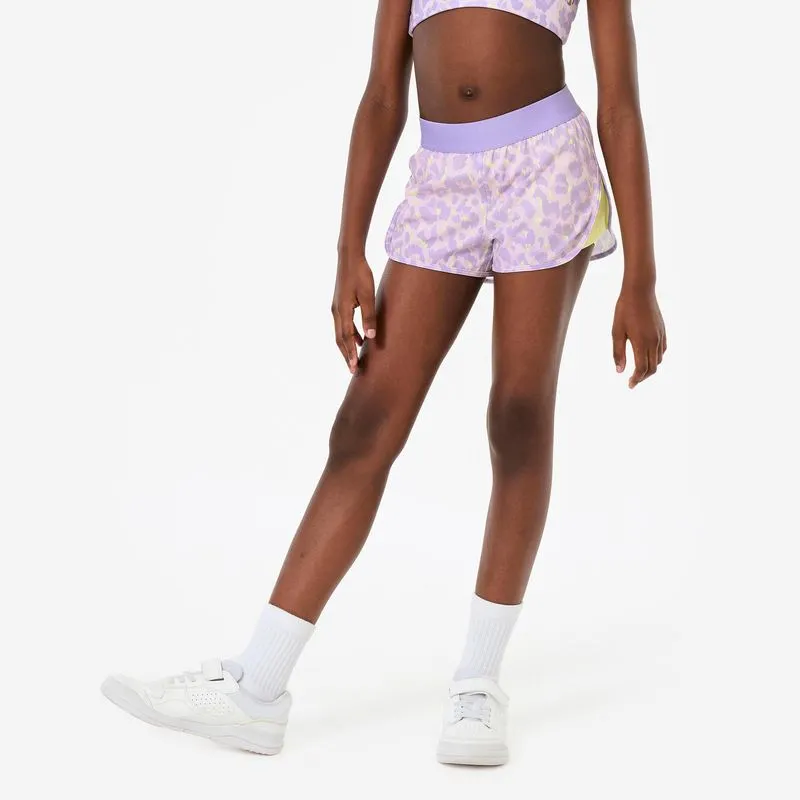 Shorts Infantil de Ginastica 2 em 1 Estampado Decathlon Violeta - 12 ANOS
