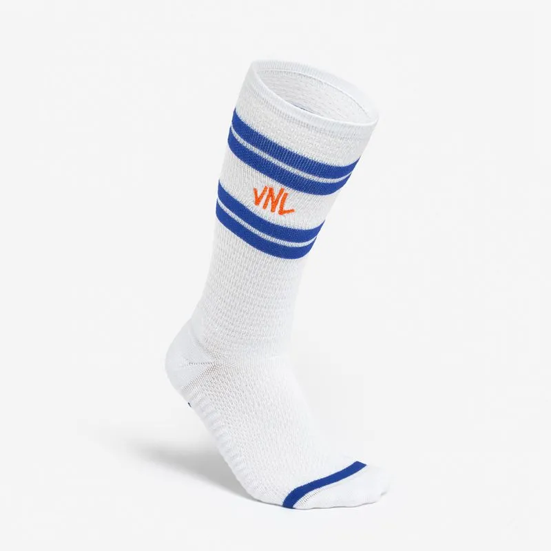 Kit 2 Pares de Meias Adultas Cano Alto VNL x Decathlon Branca Meias Cano Alto Vnl X 2 Pares Azul e Branco Decathlon, 2.5-5 - 35/38