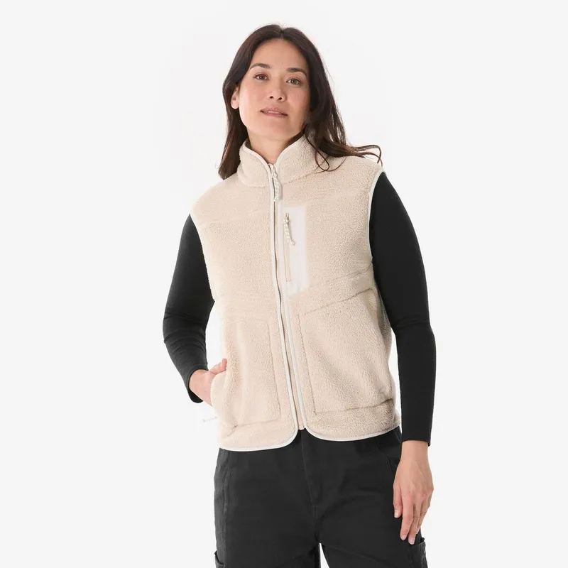 Colete Fleece Feminino de Trilha MH500 Sherpa Quechua Bege Colete Feminino de Trilha MH500 Fleece Sherpa Quechua Bege, P