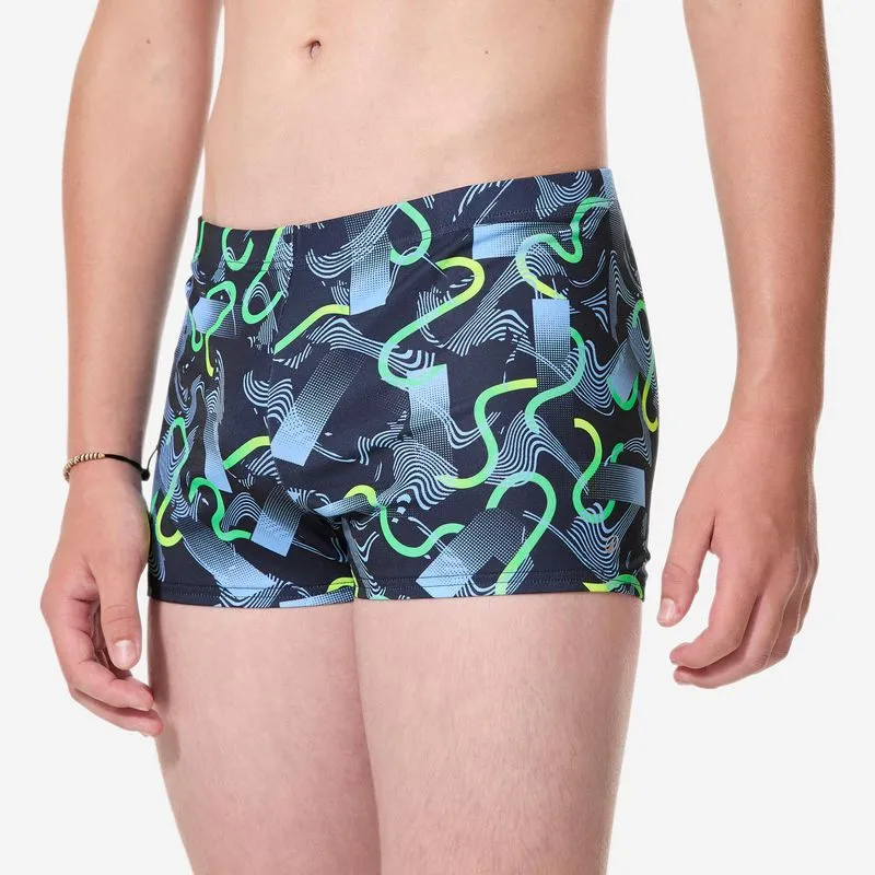 Sunga Boxer Infantil de Natação Fiti Estampada Decathlon Azul Calção de banho de um adolescente, verde Fiti circ, 14-15 ANOS