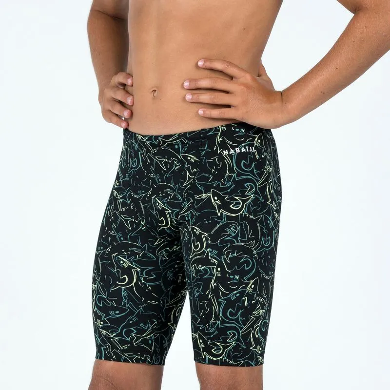 Bermuda Jammer Infantil de Natação First 500 Nabaiji Preta Calções de banho de natação compridos - Fitib - tubarão Preto, 4 Anos